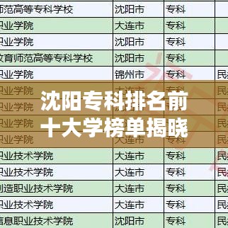 沈陽專科排名前十大學榜單揭曉！
